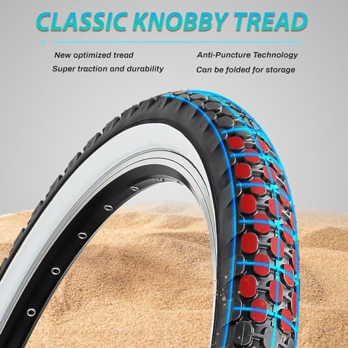 Hycline 2-Pack Cruiser Bike Tires Set: 24/26x2.125 inch Folding Replacement High-Performance Wear-Resistant Tires with Inner Tubes & Tire Levers for Beach & Urban Commuter Bikes - color: White Set-24x2.125
