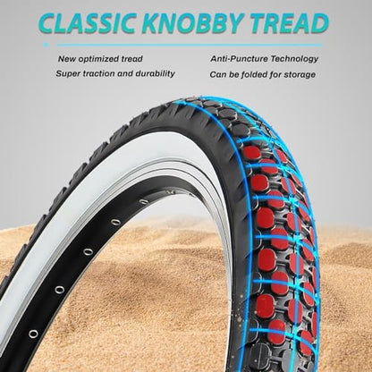 Hycline 2-Pack Cruiser Bike Tires Set: 24/26x2.125 inch Folding Replacement High-Performance Wear-Resistant Tires with Inner Tubes & Tire Levers for Beach & Urban Commuter Bikes - color: White Set-24x2.125