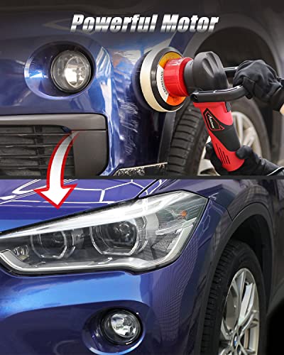 AVID POWER Buffer Polisher, 5-inch/6-inch Dual Action/DA Polisher for Car Detailing, Random Orbital Car Buffer Polisher Waxer Kit with 6 Variable Speed, 4Pcs 5-inch & 6-inch Polishing Pads - color: Black&red