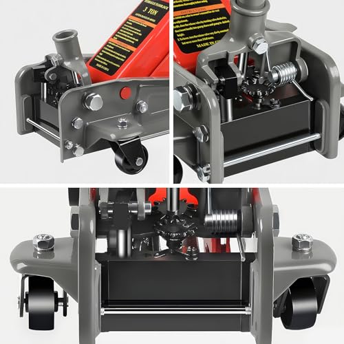 LARBANKE 3 Ton Floor Jack, 6600 Lbs Fast Lift Floor Jack with Wheels, Carbon Steel Heavy Duty Jack with 5.31"-18.11" Lifting Range, Stable Support for Most Cars,Red