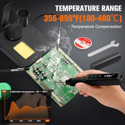 Soldering Iron Kit, Cordless Soldering Gun with 2 Helping Hands, 2s Fast Heating 356-896℉ OLED Solder Kit, Auto Sleep, Includes 360° Swivel Stand, C210 Tips, Wire, Wick, Sponges, Wrench, Black