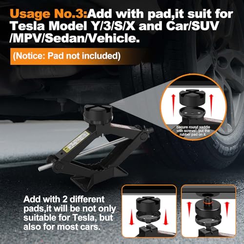 Emergency Car Jack Kit for Tesla Model Y/3/S/X, Sedan, SUV, MPV, 2.5 Ton/5512lbs Scissor Jack,180° Reversible Saddle,Tire Change Tool Kit – No Rubber Pad Needed,Car Repair Kit with Lug Wrench