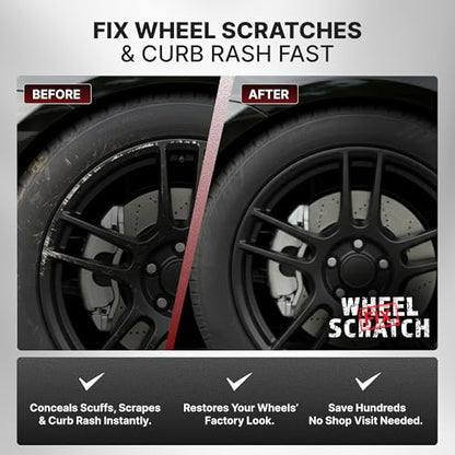Wheel Scratch Fix® Matte Black Touch Up Paint for Cars - DIY Alloy Wheel Repair Kit, Curb Rash Remover with Fast-Drying Pen - Long-Lasting OEM Finish Car Rim Paint for Scuffs and Chips at Home (Satin/Matte Black) - color: Black - Satin/Matte - Kit