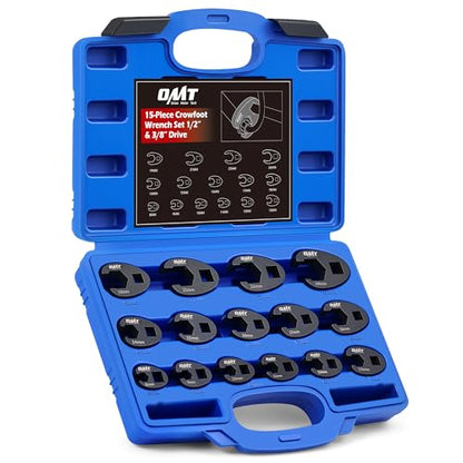 Orion Motor Tech Crowfoot Wrench Set, 15-Piece Crows Foot Wrench Set with 8 to 24 mm Metric Flare Nut Wrenches, 1/2 & 3/8 in. Drive Flare Nut Wrench Set with Laser Etched Marking Carry Case, Blue - color: Blue