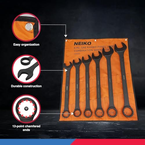 Neiko 03125A Heavy Duty Wrench Set | 6 Piece | SAE | 12-Pt Combination Box Ends - size: 6 Piece, style: SAE
