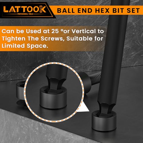 Metric & SAE Ball End Hex Bit Set with Ratcheting T Handle Bit Driver | LATTOOK 22PCS Ball End Hex Head Allen Wrench Drill Bit Set, Allen Key Drill Bit Set, Magnetic S2 Steel, 4'' Long - style: 22PCS Ball Hex Bits+T Handle