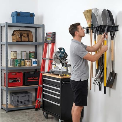 Aking Ace 96-Inch Heavy Duty Wall Mount Garden Tool Organizer for Garage | Adjustable hangers perfect for shovels, rakes, and Garage Tools, Heavy-duty rack holds 700lbs. Ideal for shed organization - size: 96inch