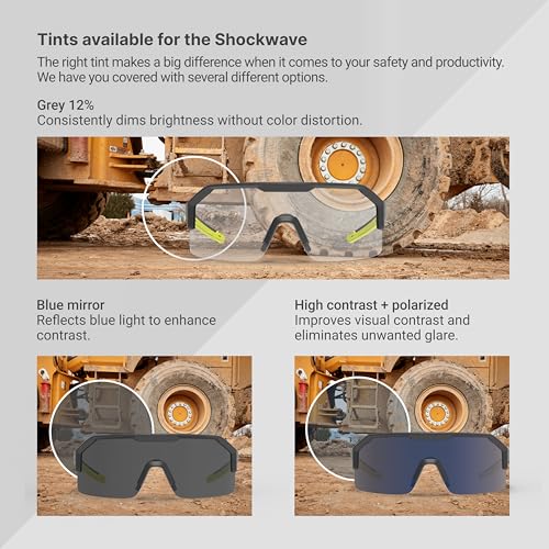 HexArmor Shockwave Safety Work Glasses | ANSI Z87+, 100% UV Protection, Anti-Fog or Scratch Resistant, Polarized - color: Black and White Frame
