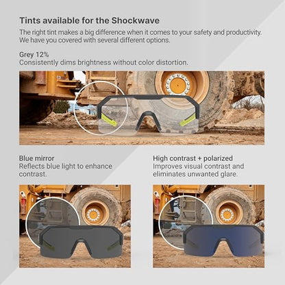 HexArmor Shockwave Safety Work Glasses | ANSI Z87+, 100% UV Protection, Anti-Fog or Scratch Resistant, Polarized - color: Black and White Frame