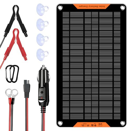 10 Watt 12 V Solar Car Battery Charger & Maintainer | Portable Solar Panel Trickle Chargerr for Car, Boat, Automotive,RV - size: 10W