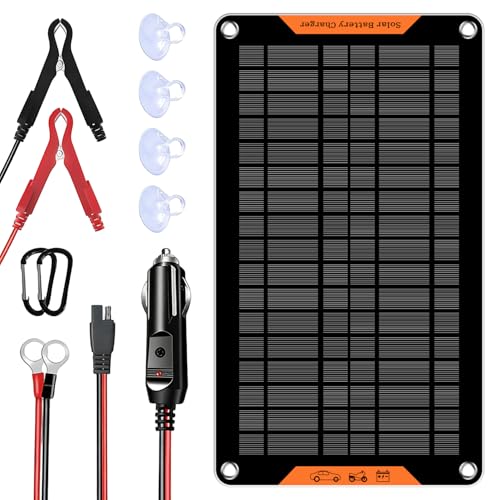 10 Watt 12 V Solar Car Battery Charger & Maintainer | Portable Solar Panel Trickle Chargerr for Car, Boat, Automotive,RV - size: 10W