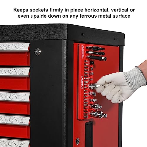 CASOMAN 35-Piece Magnetic Socket Accessory Holder, Magnetic Tool Organizer Tray, Holds Bits, Adapters, Universal Joints,Bit Holders, and Bits