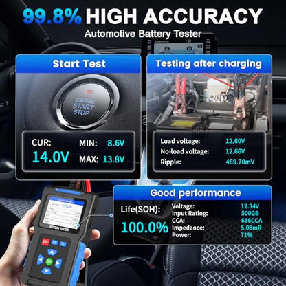 Battery Load Tester 12v Automotive, 20-2000 CCA Car Battery Tester and Alternator Tester for 24V Vehicles, BT300 - style: BT300