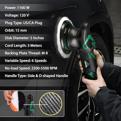 BATOCA 6 Dual Action Random Orbital Car Polisher, 700W Automotive Paint Buffer Kit, 6 Variable Speeds DA Buffer for Car Detailing, with Foam Pads for Waxing,Buffing,Sanding,Polishing