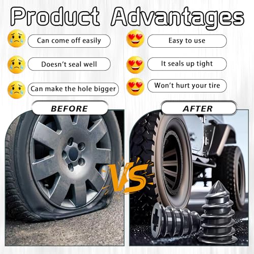 40Pcs Tire Repair Rubber Nails Kit with 4 Sizes, Vacuum Tire Repair Rubber Nail Screw in Tire Repair Plugs, Tire Screw Plug Repair Kit, Quick Self-Service Tire Repair Tools for Car, Motorcycle, Truck