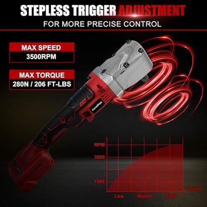 Right Angle Impact Wrench for Milwaukee M18 Battery (No Battery) | 1/2" Square Drive, 280Nm, 2-Speed Control, Cordless Design, LED Light, Safety Lock, Includes 5 Sockets for Tight Spaces