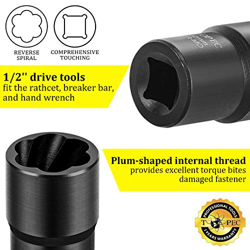 Topec 22mm Lug Nut Remover, Wheel Lock Removal Kit for Stripped Bolt & Rounded Nut, 1/2" Drive - style: 22MM