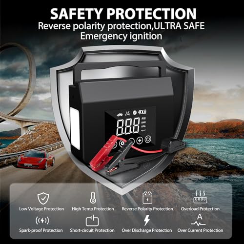 Car Jump Starter Portable with Air Compressor, 4000A 150PSI Tire Inflator | 4-in-1 Jump Box, 12V Battery Emergency Booster Pack for Cars, Power Bank & LED Flashlight, Fast Charge, Auto Shut-off