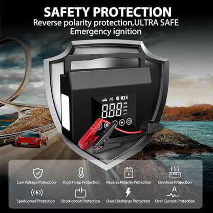 Car Jump Starter Portable with Air Compressor, 4000A 150PSI Tire Inflator | 4-in-1 Jump Box, 12V Battery Emergency Booster Pack for Cars, Power Bank & LED Flashlight, Fast Charge, Auto Shut-off