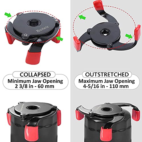 Toolwiz Oil Filter Wrench Adjustable 3 Jaw Oil Filter Removal Tool | One Way Design Only for Removing, Universal for 2-3/8'' to 3-7/8'' 60-98mm Spin On Oil Filter