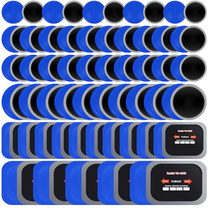 Tallew 100 Pcs Tire Patches 5 Sizes Rubber Radial Tire Repair Patch Plug Kit Heavy Duty Emergency Repair Tool for Puncture Car Truck Bus Tractor Vehicle Motorcycle 32, 42, 58, 65x80, 85x120 mm