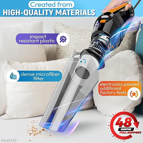 SYAYVO Portable Car Vacuum Cleaner - 8000PA/100W/DC12V Corded Vacuum Cleaner Handheld Vacuum with Attachments, LED Light Cleaning Kit 16.4 Ft Car Detailing Accessories for Women & Men