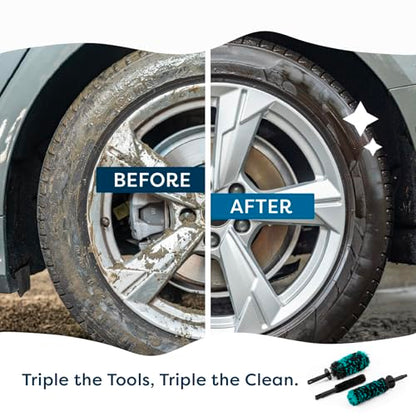 Wheel Brush Set – 3 Sizes Multi-Fiber Blend, Non-Scratch Design for Car & Motorcycle Rims, Spokes, Barrels, Brake Dust, Tight Gaps, Eco-Friendly Clean