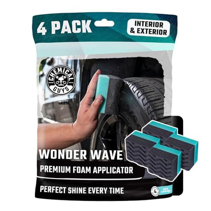 Chemical Guys, Wonder Wave Durafoam Large Tire Shine Applicator, 4 Pack | Contoured Durafoam pads hug tire sidewalls for even dressing, also great for applying wax, polish or protectants - size: 4 Pack