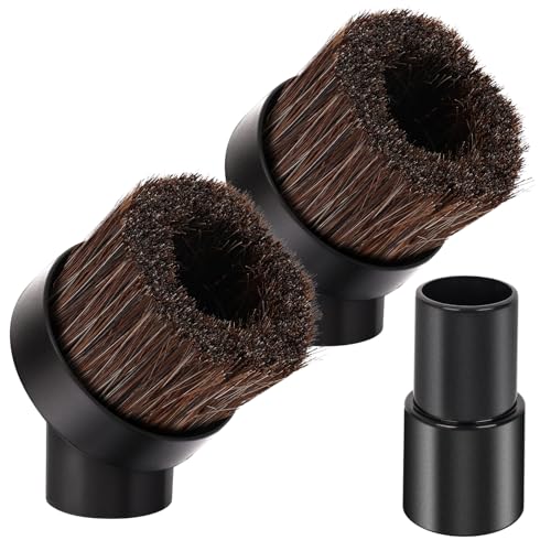 3 Pack Soft Horse Hair Vacuum Brush Attachment for Shark Vacuum Attachments-1 1/4" Round Vacuum Brush With 1-1/4" To 1-3/8" Adapter for shark brush Attachment and for Most Vacuum Cleaners Accessories