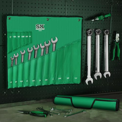 SK Combination Wrench Set, Metric 6 to 32mm, SAE 1/4" to 1-1/4", 42-Piece | SuperKrome Finish, Drop Forged Premium CR-V Steel, 12-Point Wrenches, 15-Degree Offset, with Rolling Pouch - size: Metric&SAE (6 to 32mm & 1/4" to 1-1/4")