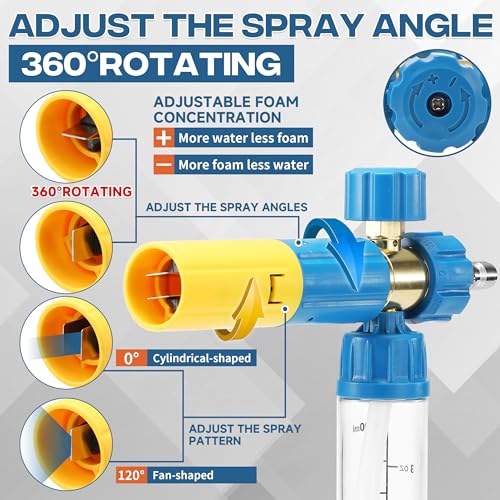 FIXFANS Pressure Washer Gun with Mini Foam Cannon, Dual Connector Accessory, Car Wash Foam Gun Kit - No-Dilution Foam Cannon Pro 100ML, 5 Power Washer Nozzle Tips & M22 Adapter, 1/4" Quick Connect - size: 100ML