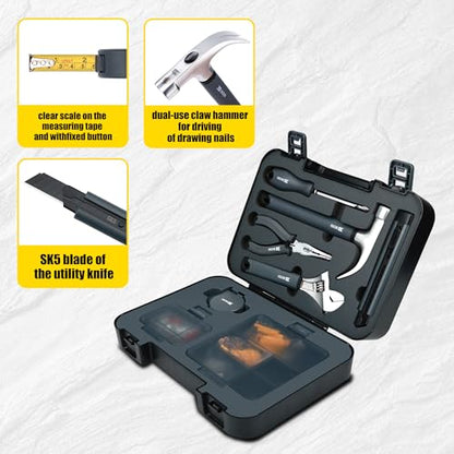 136-Piece Hand Tool Set/Home Tool Kit, DIY Set Tool Household Hand Tool with Screwdriver Wrench Hammer Tape Plier Tool Box for Everyday Home Repairs(136 Piece)