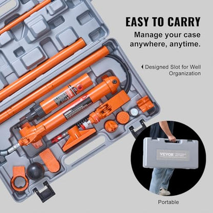 VEVOR Porta Power Kit, 12 Ton Load, Portable Hydraulic Jack with 4.6 ft Extended Oil Hose, Long Handle Design, Auto Body Frame Repair Kit with Portable Storage Case for Car Repair, Truck, Farm
