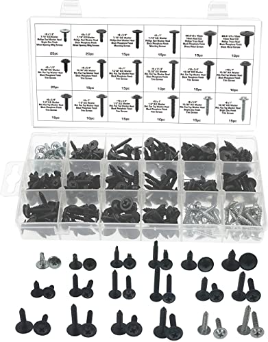 Swordfish 32750-255pc Phillips Trim Screw Self Tapping Self Drilling Tek Screw Washer Head Screw Assortment