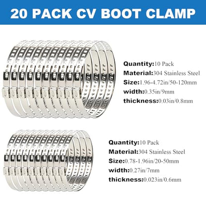 CV Boot Clamp Tool,Axle Dust Boot Install & Removal Tool with 20 Pack 304 Stainless Steel Clamps,Ideal for Car,Truck,ATV and SUV Drive Shaft Repair