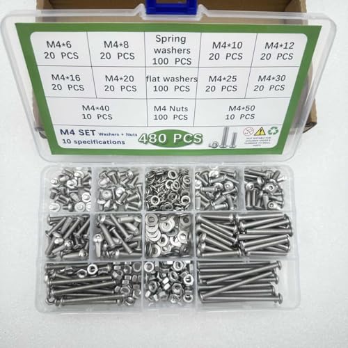 Button Head/Hex Socket/Phillips Flat Head Screws Assortment - Furniture, Auto, Home Repair Fastener Kit (480 PCS M4 Semi-Circular Hexagon Screws Set) - color: 480 PCS M4 Semi-Circular Hexagon Screws Set