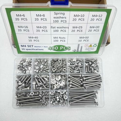 Button Head/Hex Socket/Phillips Flat Head Screws Assortment - Furniture, Auto, Home Repair Fastener Kit (480 PCS M4 Semi-Circular Hexagon Screws Set) - color: 480 PCS M4 Semi-Circular Hexagon Screws Set