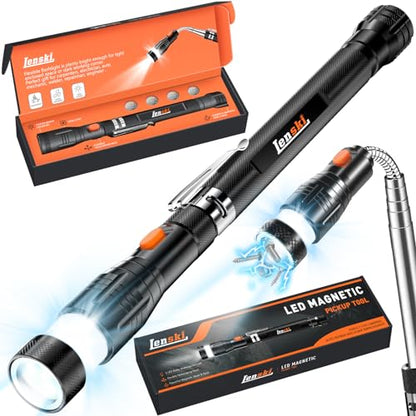 Lenski Gifts for Men Dad Husband Flexible Magnetic Pickup Tool with LED | Magnetic Flashlight Pickup Tool, Gifts for Husband Dad, Birthday Gifts for Him Husband Father，Stocking Stuffers for Men