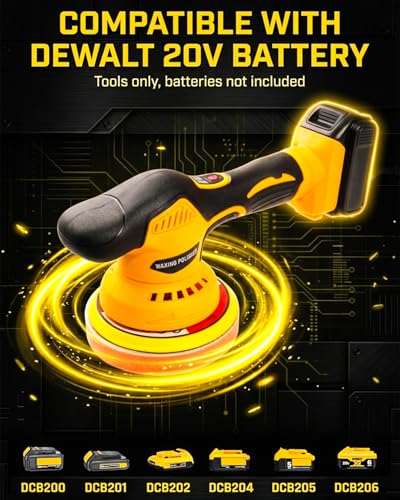 Cordless Buffer Polisher Compatible with Dewalt 20V Battery, 6 Inch Orbital Car Polisher Tool Only, 8-Speed 2800-5500 RPM,16PCS Polishing Accessories,for Waxing, Polishing, Paint Scratch Removal