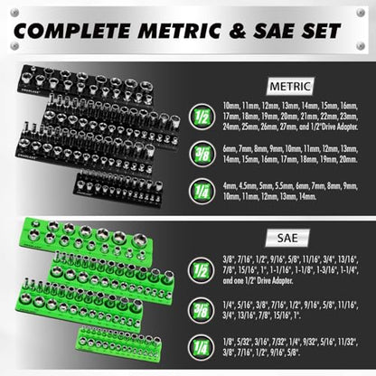 10-Piece Magnetic Socket and Wrench Organizer Set, 1/4", 3/8", 1/2" Drive Metric SAE Socket Organizer, Magnetic Wrench Holder 30 Slots Total, Tool Box Organizers (Sockets Wrenches not Included) - style: 10PCS Organizer Set