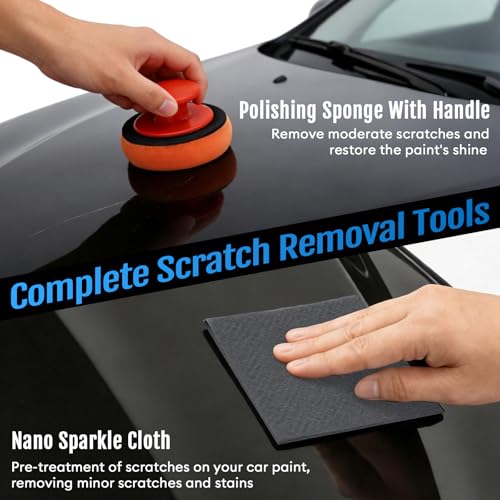 Car Scratch Remover, 300ml Scratch Repair & Swirl Remover Kit for Vehicles, Scratch Eraser Restorer & Polishing with Pad and Nano Sparkle Cloth for Light Scratches, Oxidation, Water Spots