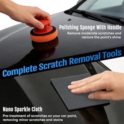 Car Scratch Remover, 300ml Scratch Repair & Swirl Remover Kit for Vehicles, Scratch Eraser Restorer & Polishing with Pad and Nano Sparkle Cloth for Light Scratches, Oxidation, Water Spots
