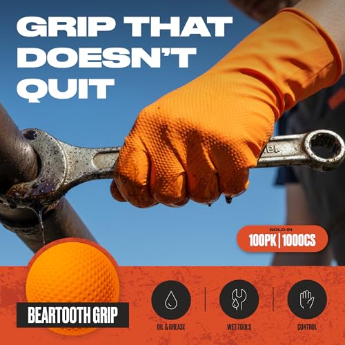 GrowIGRRRIP 8 Mil Orange Nitrile Gloves, Powder-Free, Food Safe, 100–1000 | Fentanyl-tested with diamond texture and S–XXL sizing for mechanics, truck repair, food handling, industrial, and shop tasks. - size: X-Large