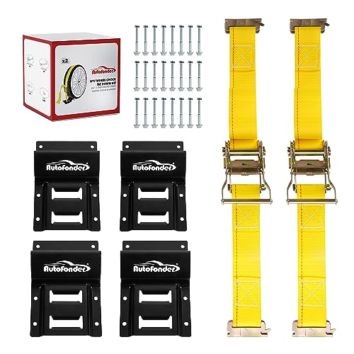 Wheel Chock Tie Down Kit 4Pack 4500LBS Break Strength | 2Pack 2in x 9ft Heavy Duty Trailer Tire Ratchet Straps|E Track Securing System for ATV, UTV, Lawn Mower, Four Wheeler - style: 2-Wheel Chock Set