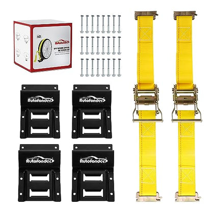 Wheel Chock Tie Down Kit 4Pack 4500LBS Break Strength | 2Pack 2in x 9ft Heavy Duty Trailer Tire Ratchet Straps|E Track Securing System for ATV, UTV, Lawn Mower, Four Wheeler - style: 2-Wheel Chock Set