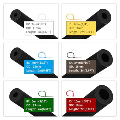 Unicaravan Silicone Vacuum Hose Kit 6.6FT 6PCS 1/8" 5/32" 3/16" 1/4" 5/16" 3/8" With Vacuum Connector 12 Sizes 113PCS,Tube Cutter,Matte Black Tubing,Automotive Marine & Industrial Use - size: 6Size(1/8"~3/8") - 6.6FT + Connector + tube cutter