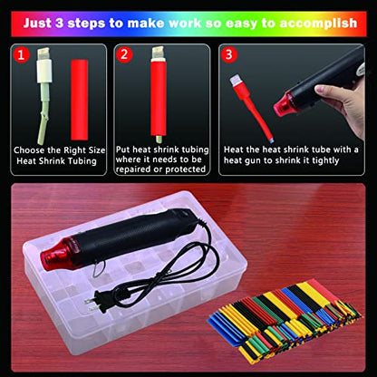 Heat Shrink Tubing Kit + Mini Heat Gun for Shrink Tubing - 328pcs 2:1 Wire Shrink Wrap Tubing + 300W Heat Shrink Gun with Storage Box - for Shrink Wraping,Wire and Cable Repair,Insulation Protector