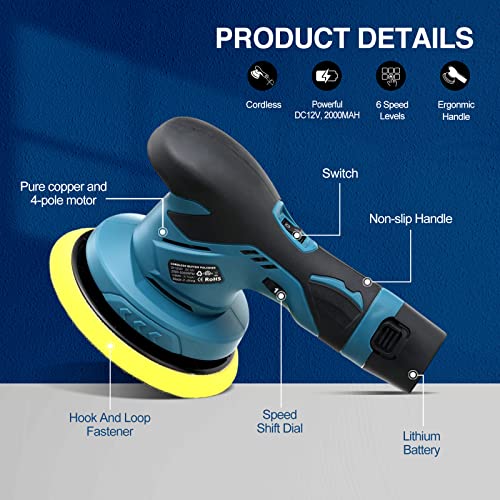 Saker Cordless Car Buffer Polisher - 6 Inch Portable Waxer Machine Kit with 2x2000mAh Batteries & 6 Variable Speed, Extra 16 PCS Attachments, Polisher for Car Detailing, Scratch Removing - style: BUFFER POLISHER +2 BATTERIES