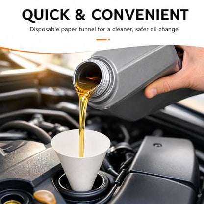 25 PCS Disposable Paper Funnels, Universal Oil Fuel Fluid Funnel for Car SUV Sedan Truck, No Spill Cone Funnel for Automotive Oil & Gas Changing
