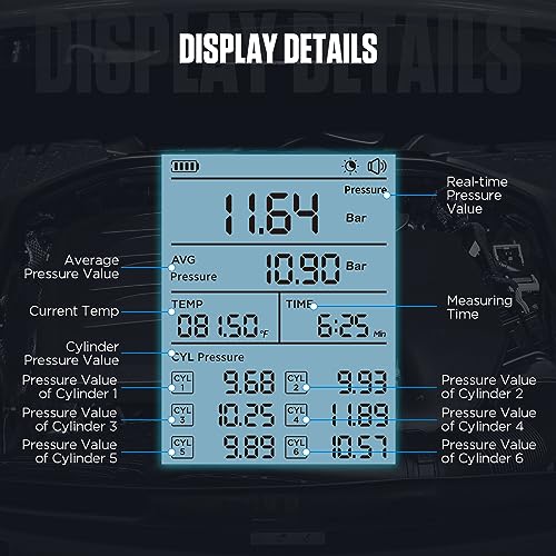 AUTOOL Digital Compression Tester Automotive Compression Gauge 0-426PSI 0~29bar for Petrol Engine Cylinder Compression Test Kit with Adapters & Hoses, 6 Data Saving, Backlit Screen